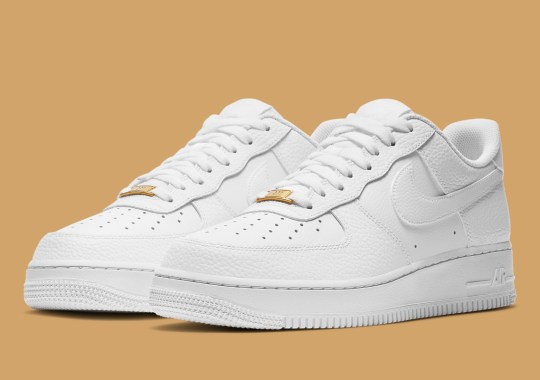 Nike’s White-On-White Air Force 1 Gets Tumbled Leather Uppers And Gold Dubraes