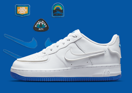 A Kid’s Nike Air Force 1 Has Appeared With “Sapphire Blue” Bottoms And Interchangeable Swooshes