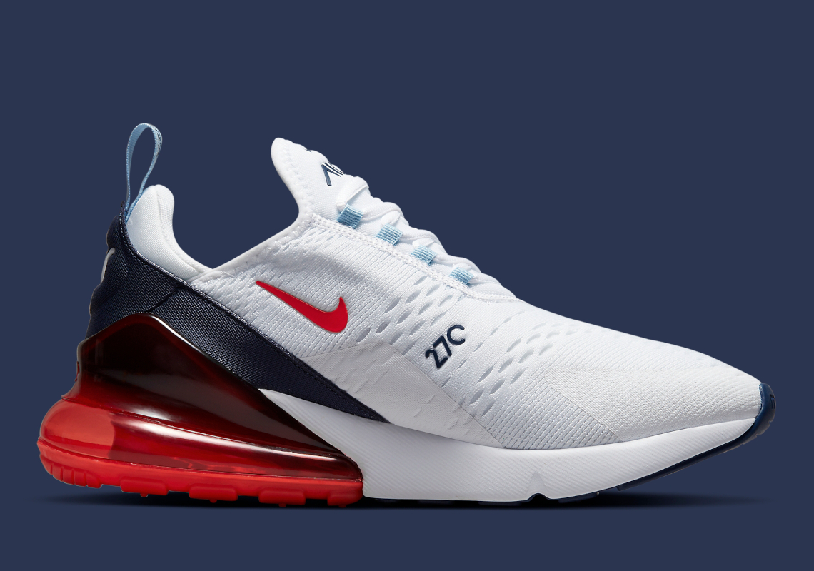 red white and blue nike air max 270s