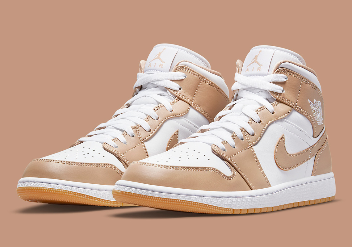 This Gum-Soled Air Jordan 1 Mid Appears With Tan Leather Uppers