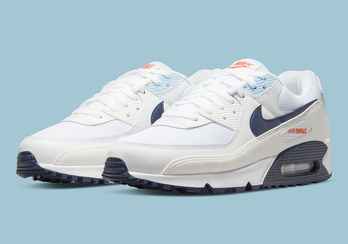 white and navy blue air max 90