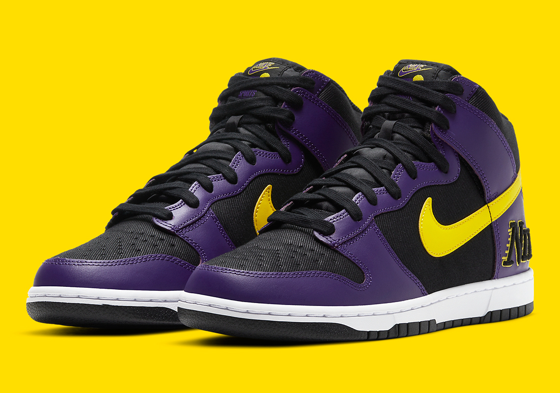 Nike Dunk High Emb Lakers Dh0642 001 Release Date 10