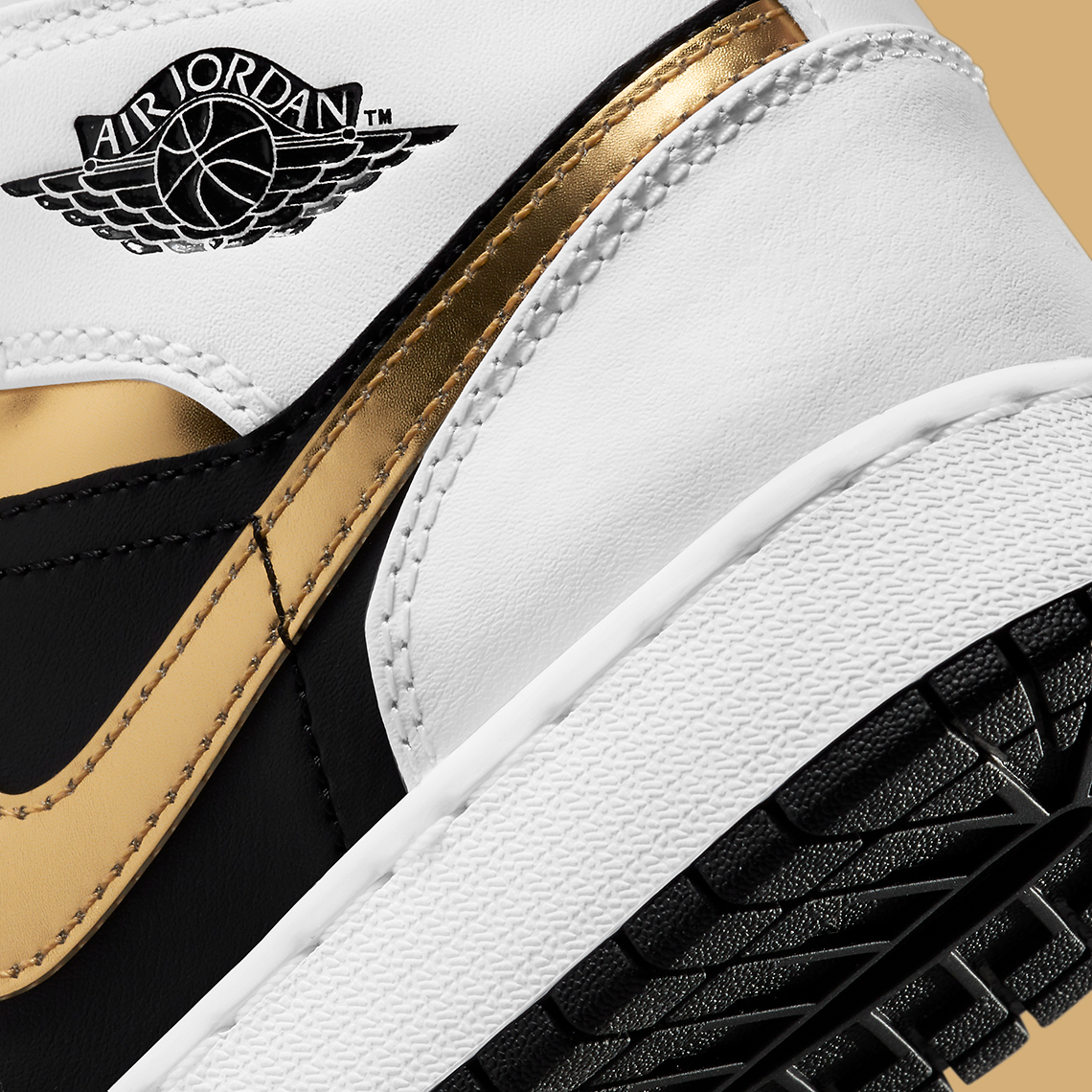 Air Jordan 1 Mid Kids White Black Gold 554725-190 | SneakerNews.com