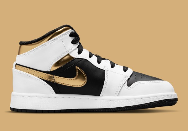 Air Jordan 1 Mid Kids White Black Gold 554725-190 | SneakerNews.com