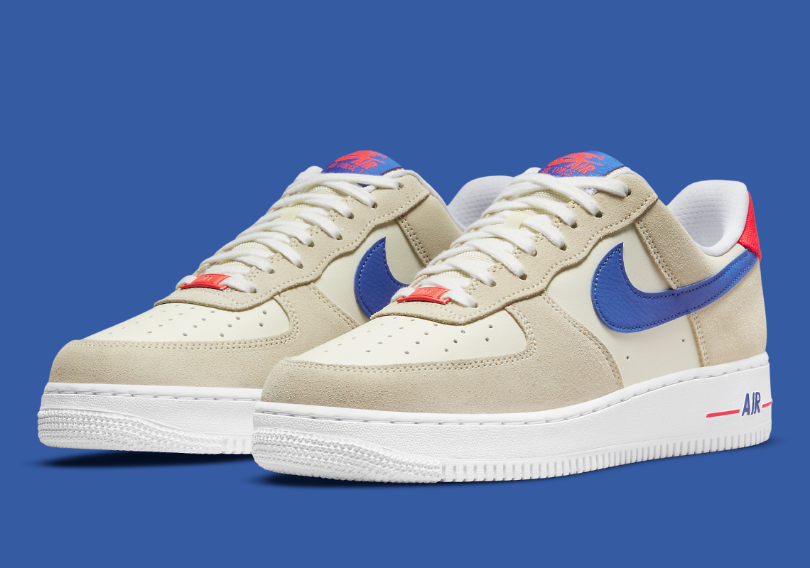 white air forces with red and blue check