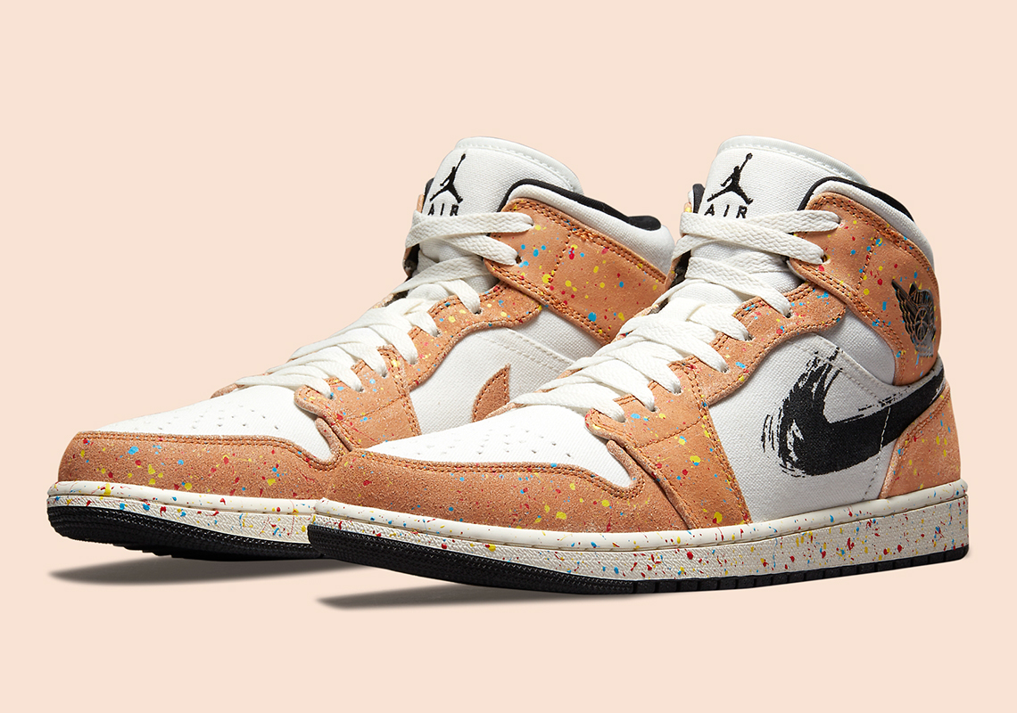 This Canvas Air Jordan 1 Mid Is Covered In Paint Splatter And Streaks