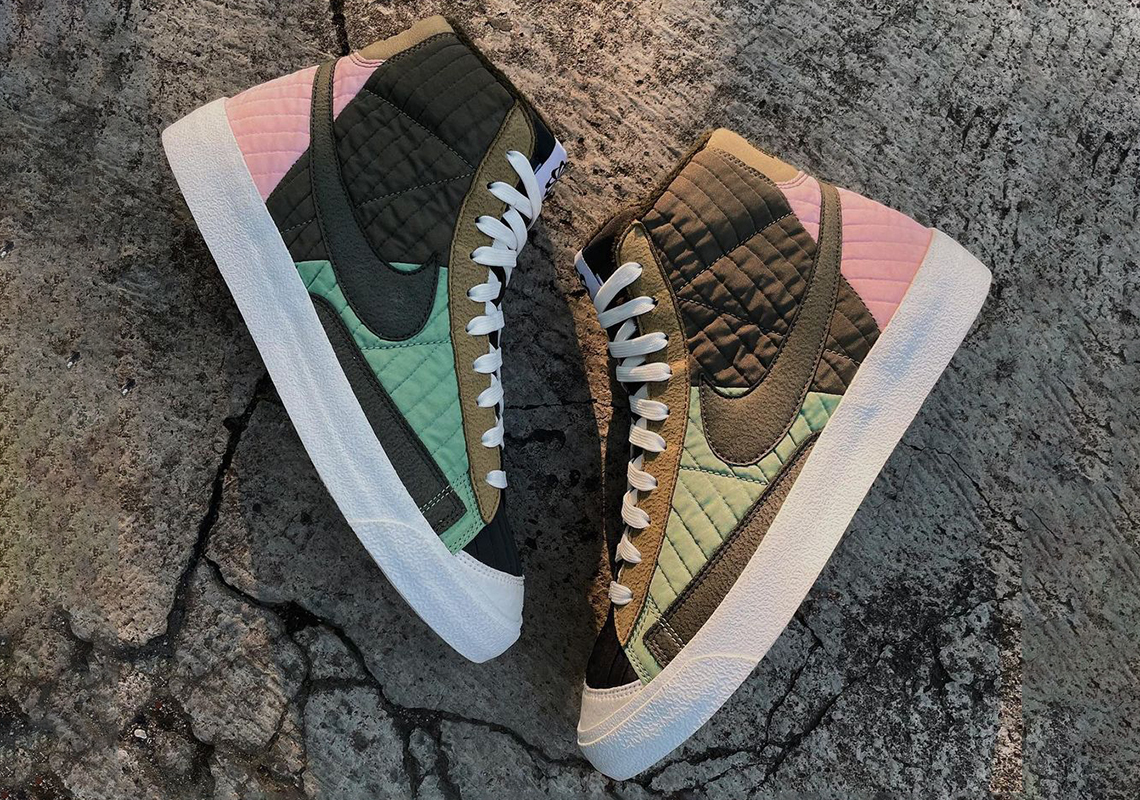 nike blazers green and pink