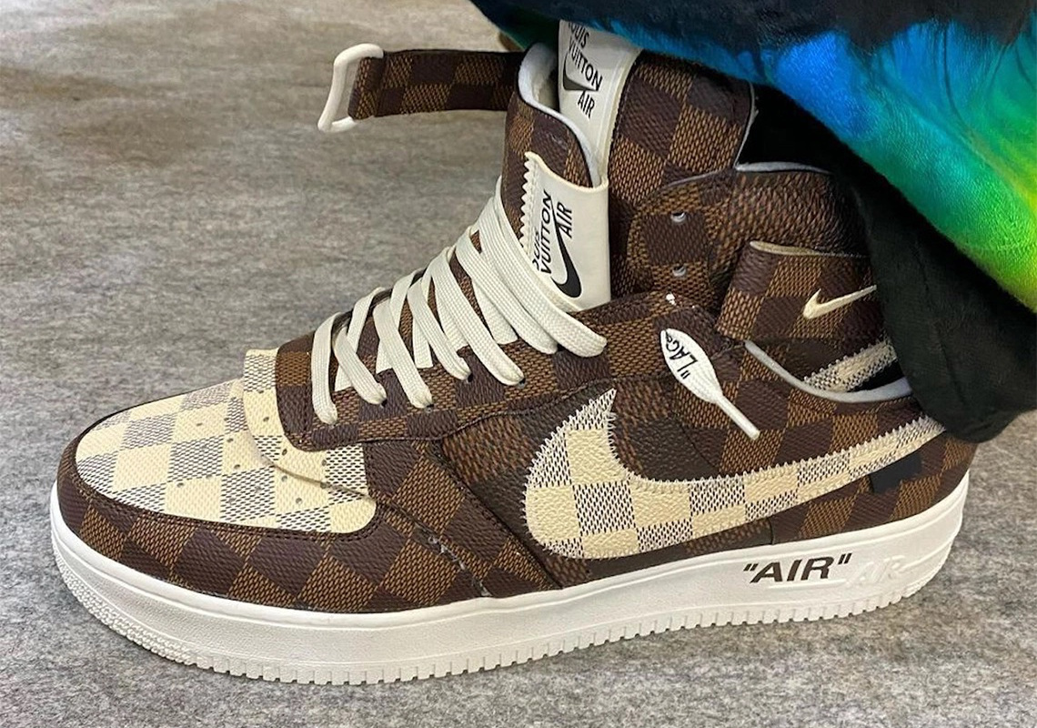LOUIS VUITTON OFF WHITE AIR FORCE 1 COLLABORATION ON FEET REP