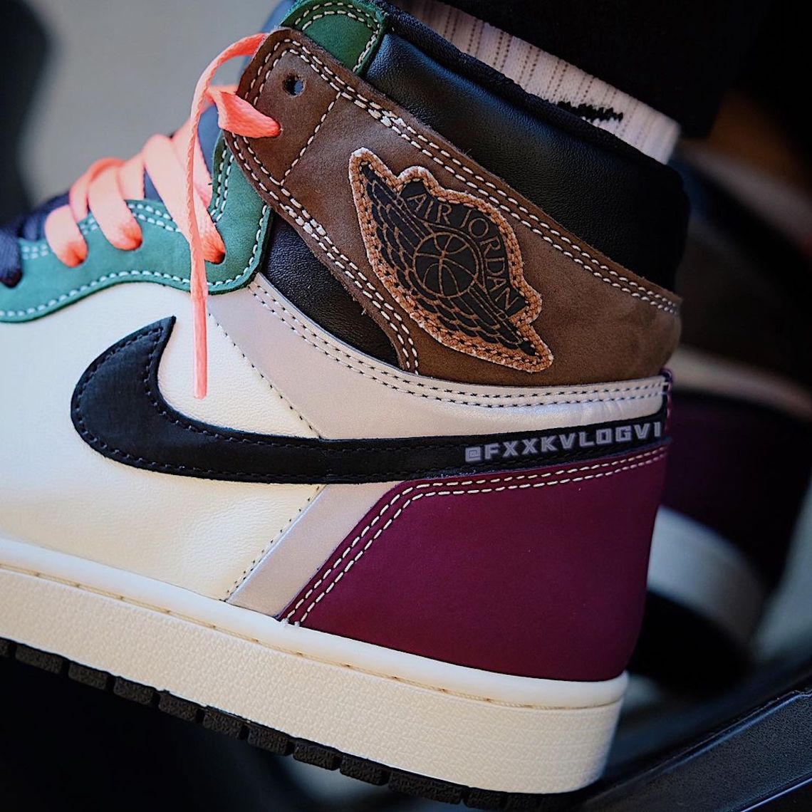 brown air jordan 1 with pink laces