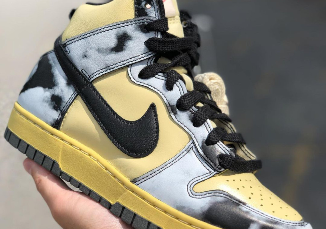 Nike Dunk High “Acid Wash” Accompanied By Yellowed Leather