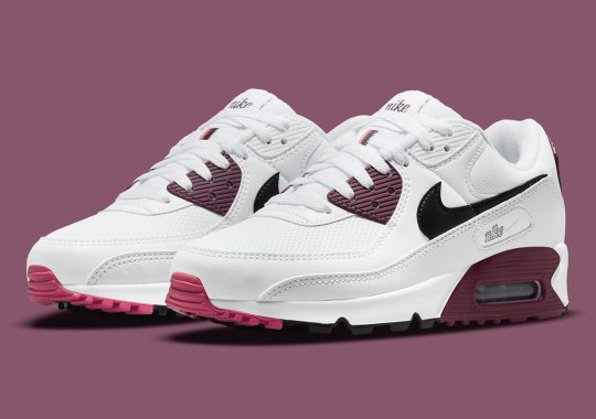 Retro Branding And Perforations Arrive On A Maroon-Accented grey nike Air Max 90