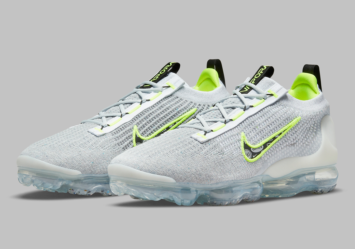 Nike's "Logo Pack" Arrives On The Vapormax Flyknit 2021 In Heritage Grey And Volt