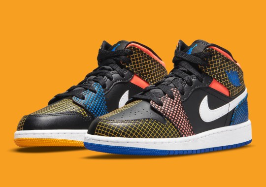 Colorful Grid Patterns Appear On This Kid’s Air Jordan 1 Mid