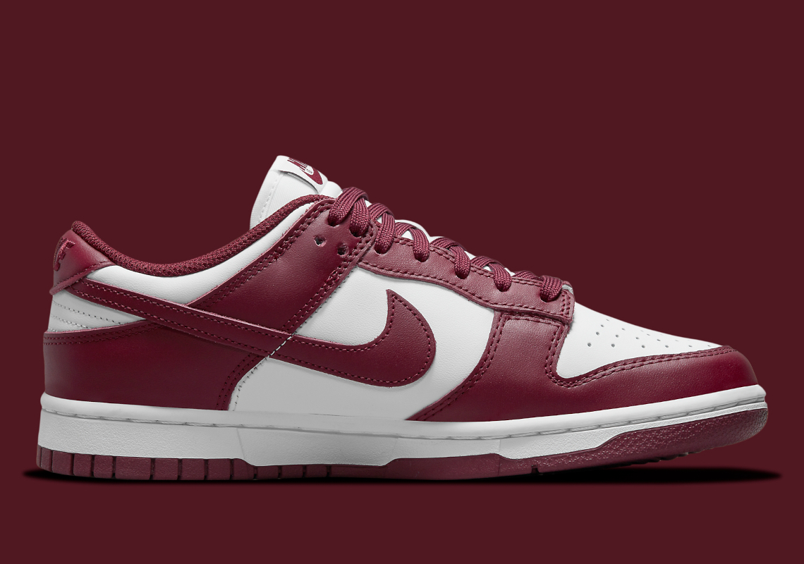 white and burgundy dunks