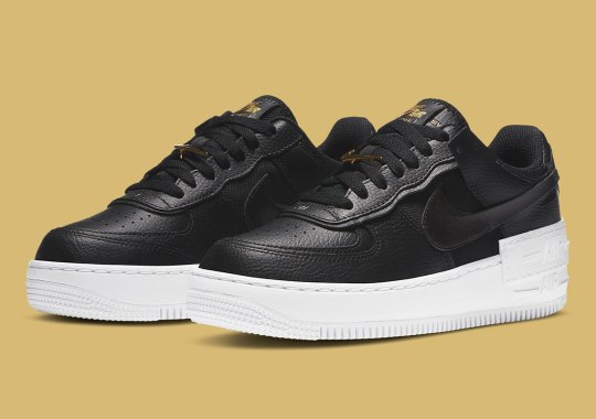 Metallic Gold Details Elevate This Black And White Nike Air Force 1 Shadow