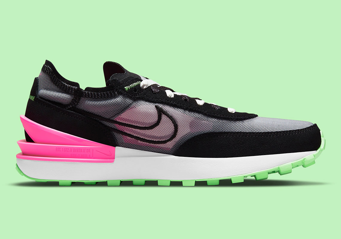 pink and green nike waffle