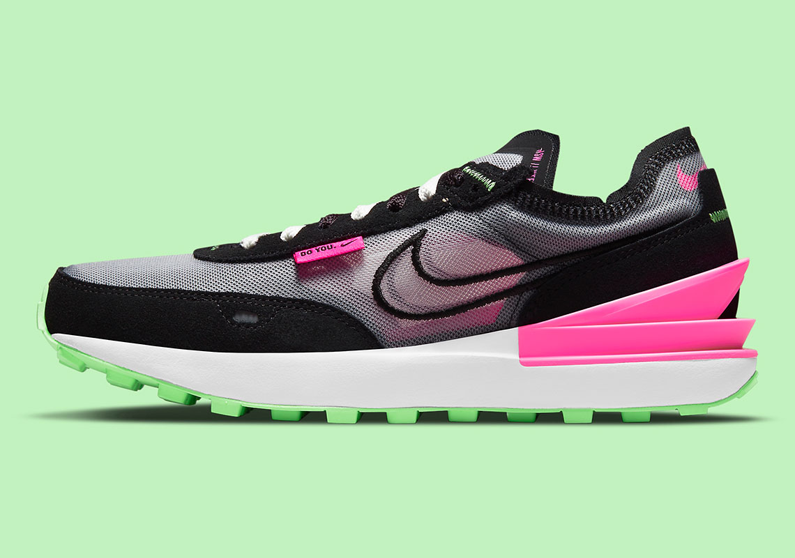 pink and green nike waffle