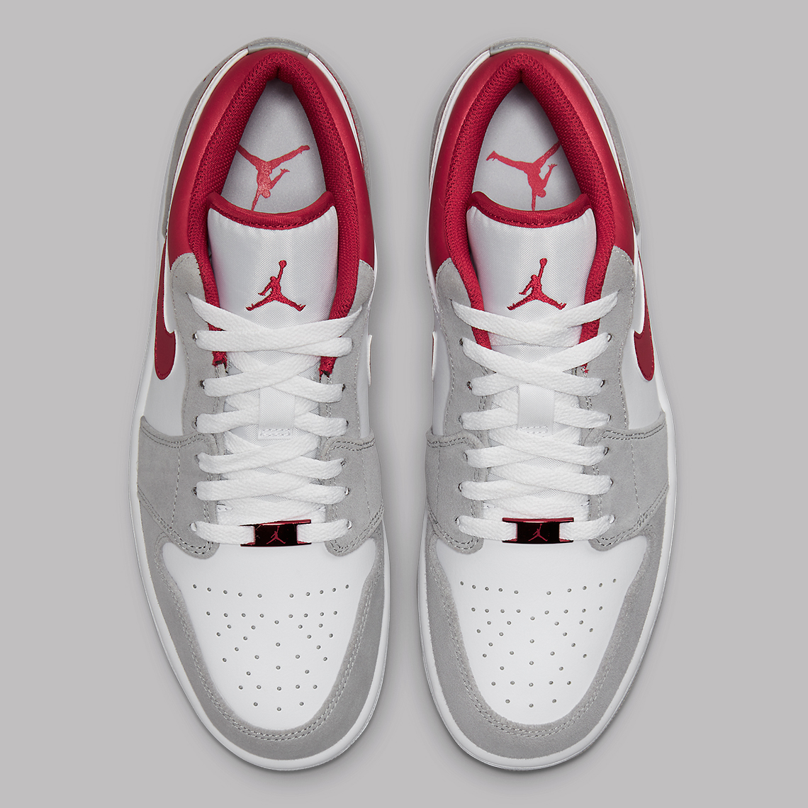 grey white and red jordans