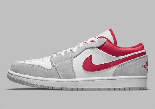 The Air Jordan 1 Low Blends Grey Suedes With Bright Red Leathers