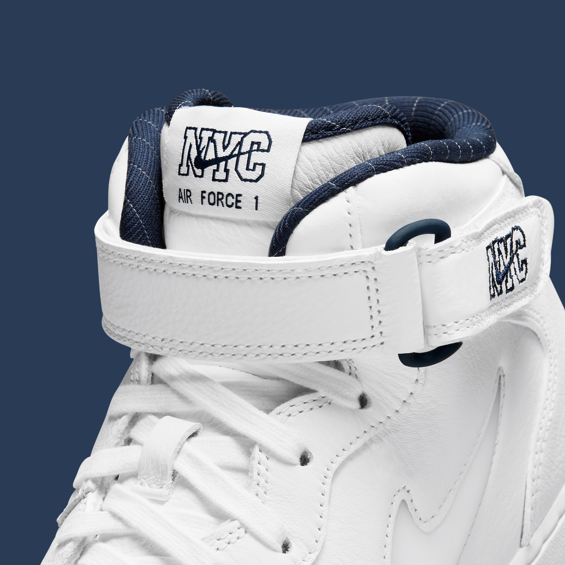 Nike Air Force 1 Mid White Navy NYC DH5622-100 | SneakerNews.com