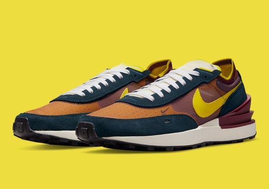 This Nike Waffle One Complements Yellow With Burgundy