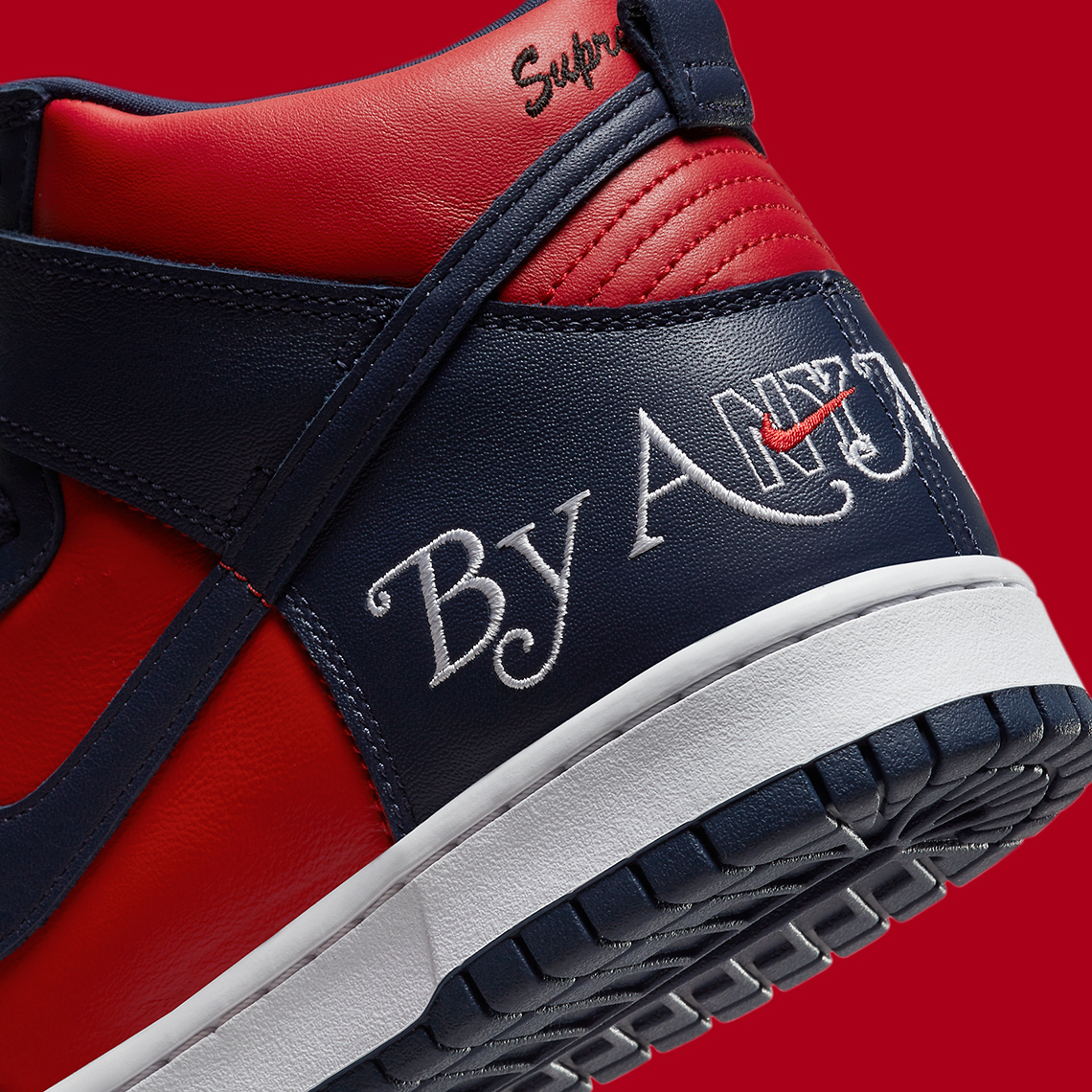 Supreme Nike SB Dunk High By Any Means - Navy/Red