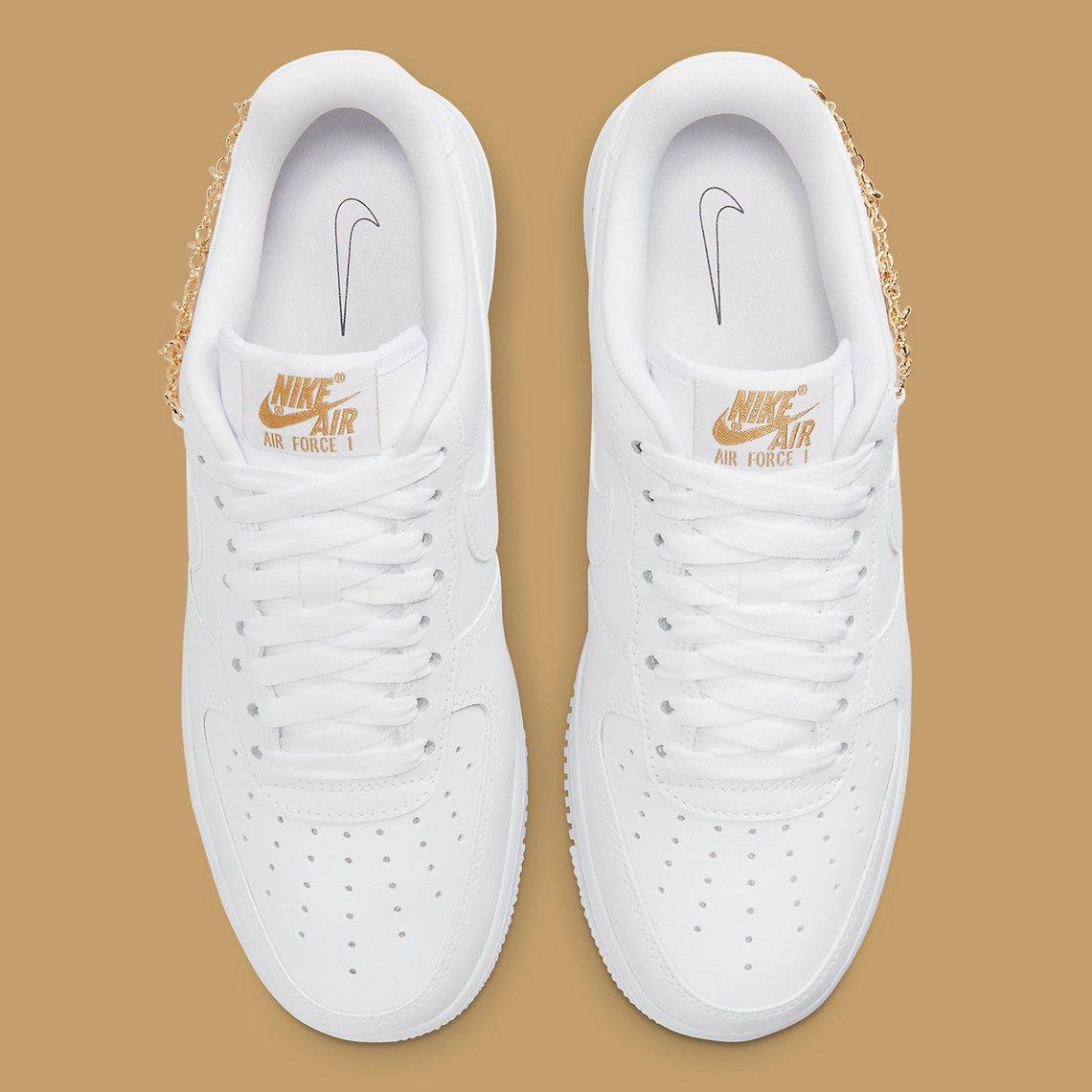 Nike Air Force 1 Low White Metallic Gold Gold Charms Dd1525 100 5