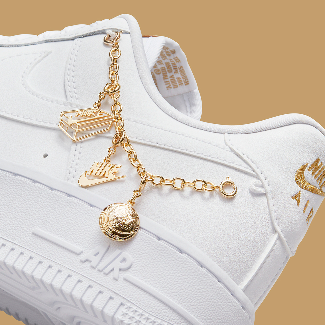 Nike Air Force 1 Low White Metallic Gold Gold Charms Dd1525 100 6