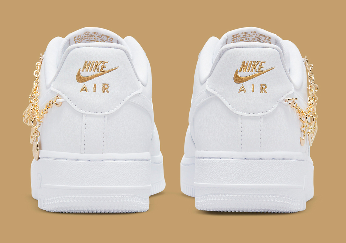 Nike Air Force 1 Low White Metallic Gold Gold Charms Dd1525 100 8
