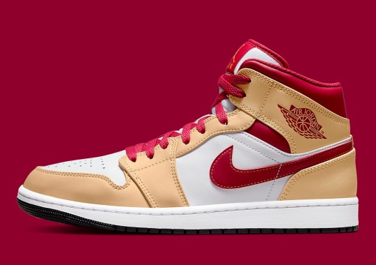 Beige And Red Share An Upcoming Air Jordan 1 Mid For Kids And Adults