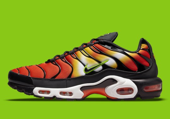 A Sunset Gradient Joins Neon Green Branding To Make A Statement On This Nike Air Max Plus