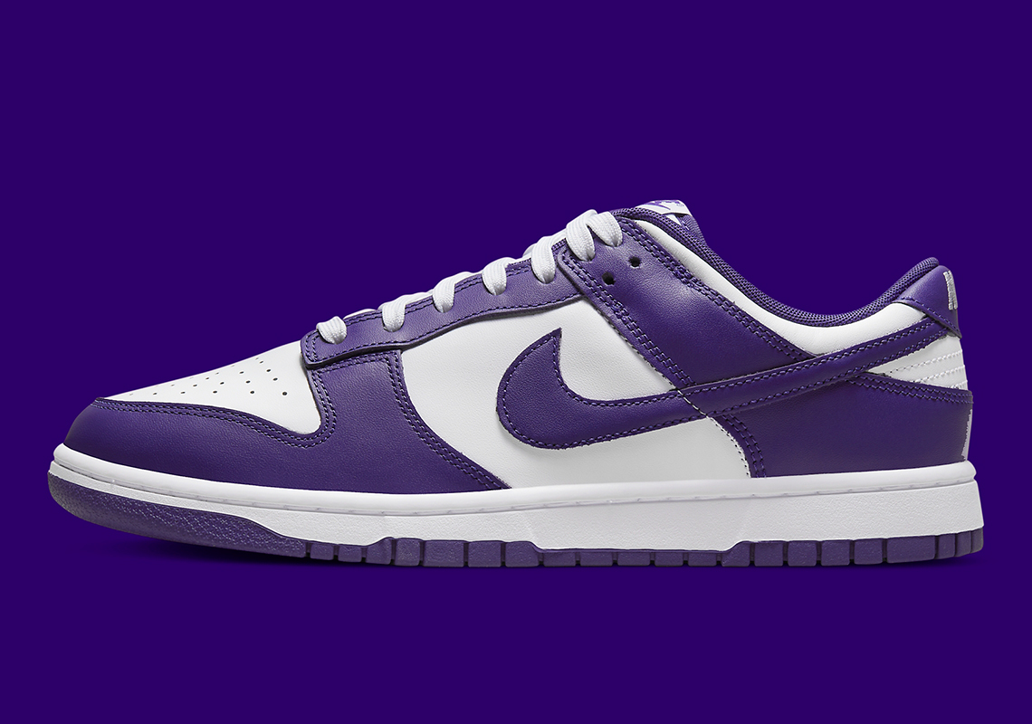 purple and white low dunks