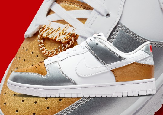 Gold And Silver Clash On This Women’s Exclusive Nike Dunk Low