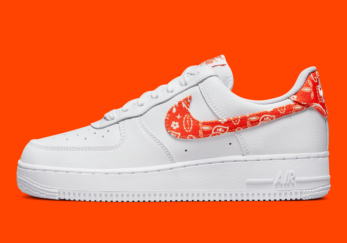 Nike Air Force 1 Low 07 ESS White Rush Orange Paisley DJ9942 102 SneakerNews