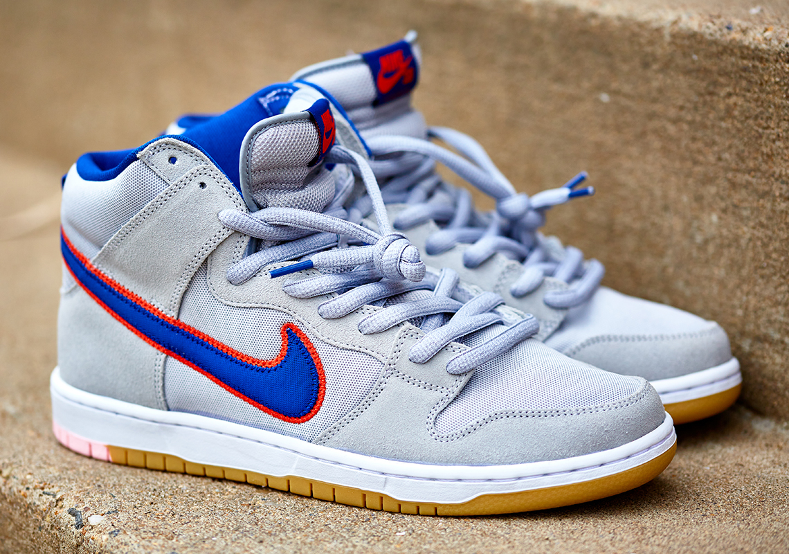 Nike SB Dunk NY Mets High on feet with lace swap how to style with