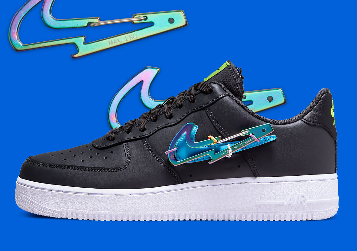Nike Air Force 1 Carabiner Appears In Black With Iridescent Blue Accents