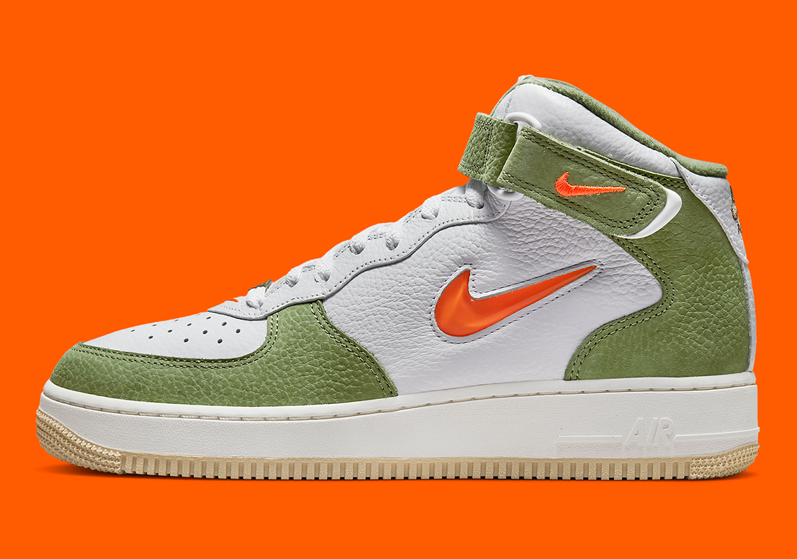 The Return Of The Nike Air Force 1 Mid QS Jewel Sees A Mossy Green And Orange Pairing