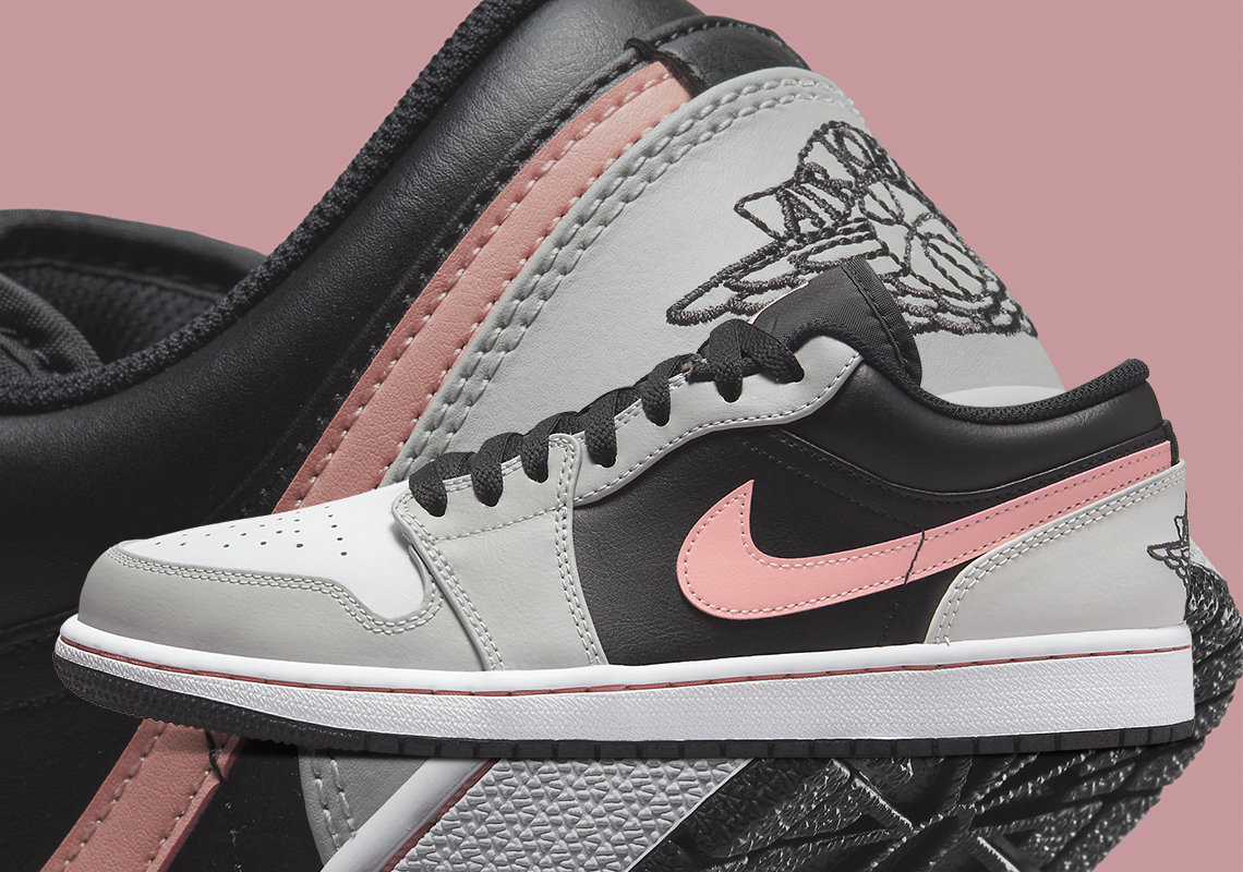 Pink Details Accent This Predominantly Neutral Air Jordan 1 Low Colorway