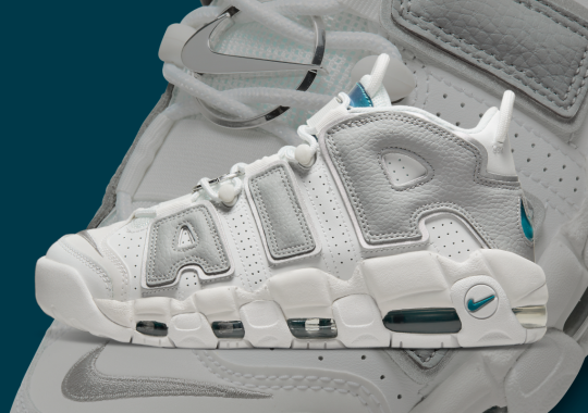 “Metallic Teal” Accents And Silver Accessories Animate This Nike Air More Uptempo