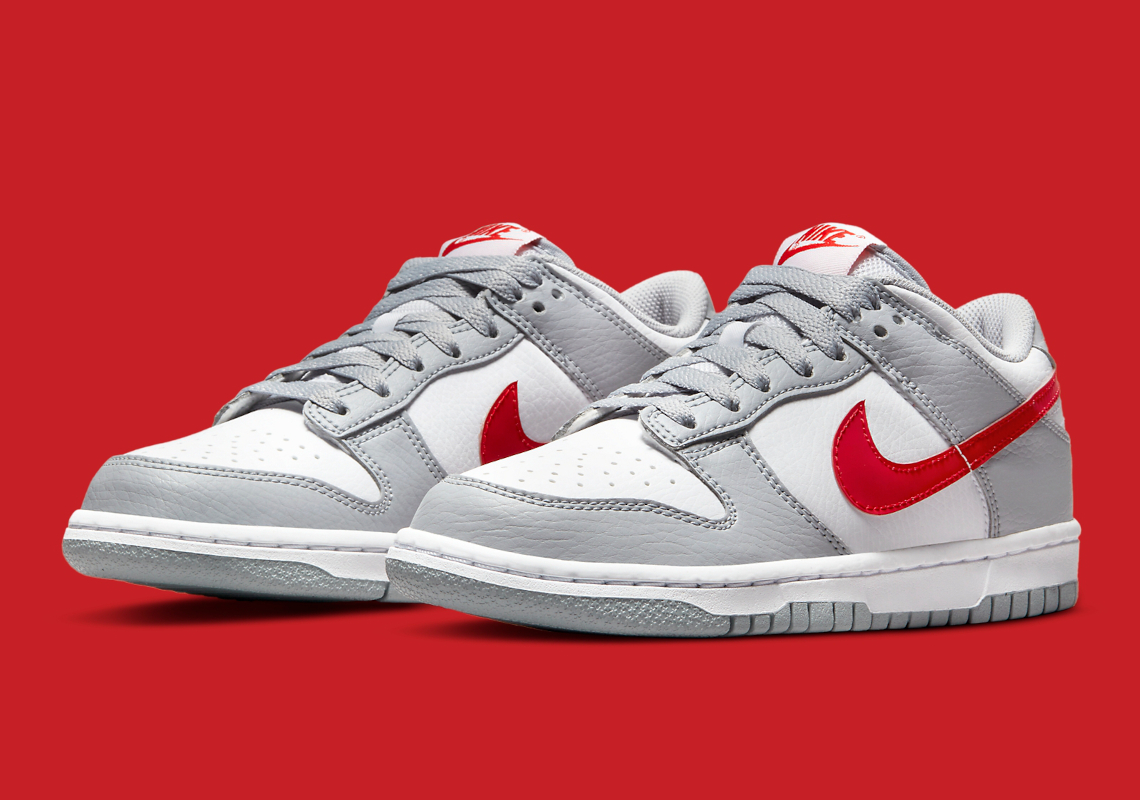 Grey And Red-Colored Overlays Take Over This Kid's Nike Dunk Low