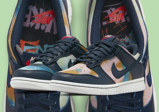 Navy-Colored Overlays Land Atop This Nike Dunk Low "Graffiti" For Kids