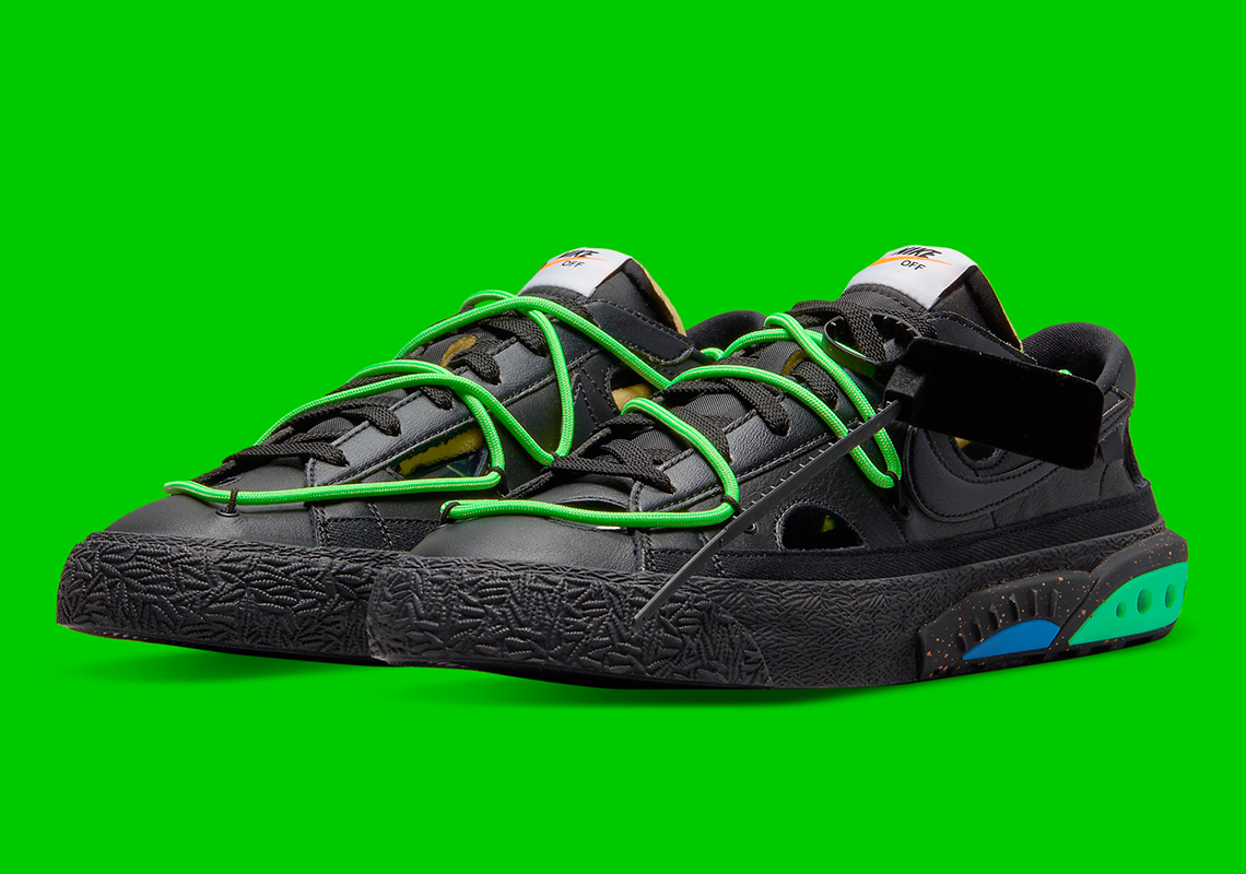 off white nike vulc blazer low black green dh7863 001 release date 7