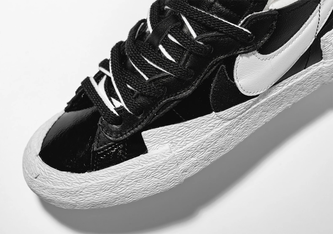 nike x sacai blazer low black patent leather