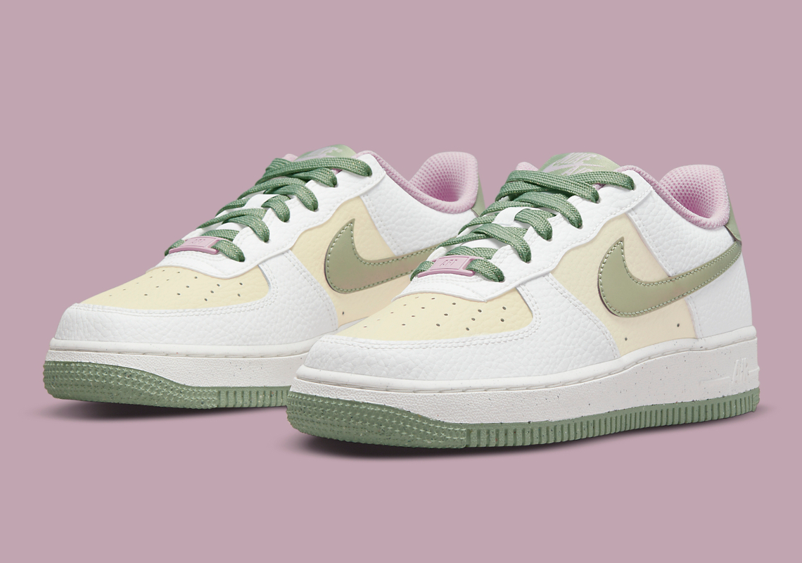 This Kid's Nike Air Force 1 Low Combines A Muted Green With Easter-Friendly Purple