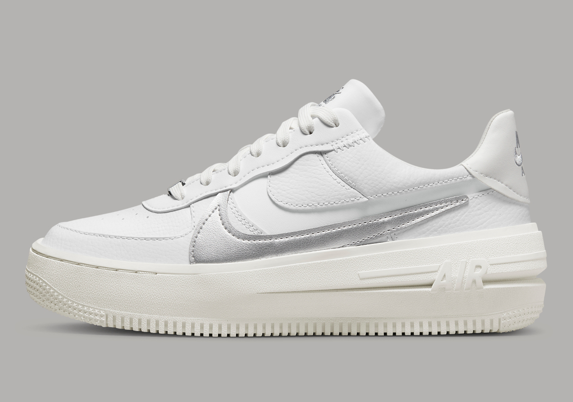 “Metallic Silver” Swooshes Land On The Women’s Nike Air Force 1 PLT.AF.ORM