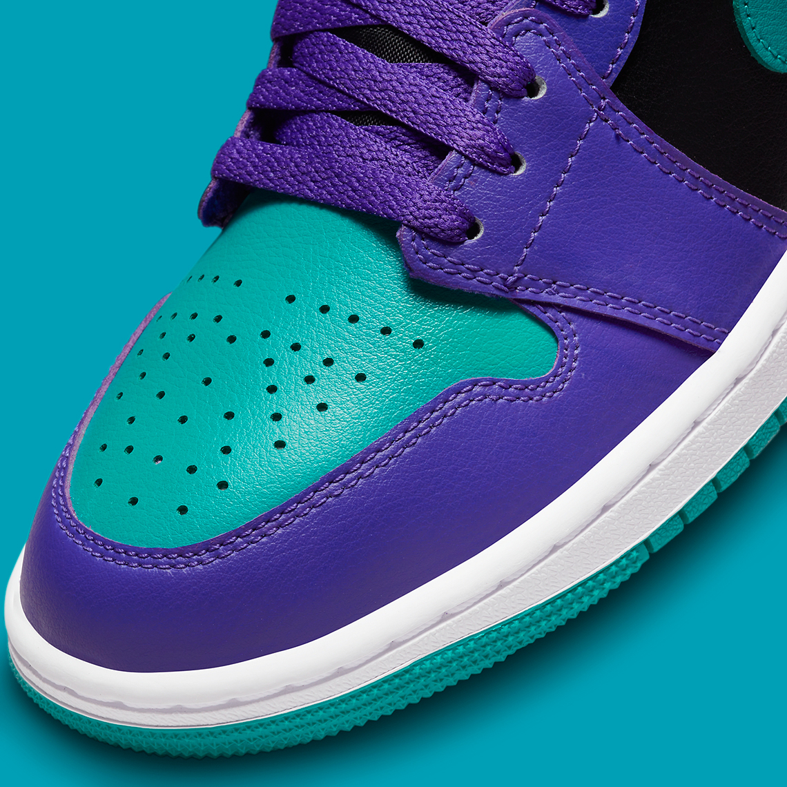 black purple and teal jordans