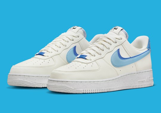 Blue Swooshes Mark The Nike Air Force 1’s Second ’82-Themed Colorway