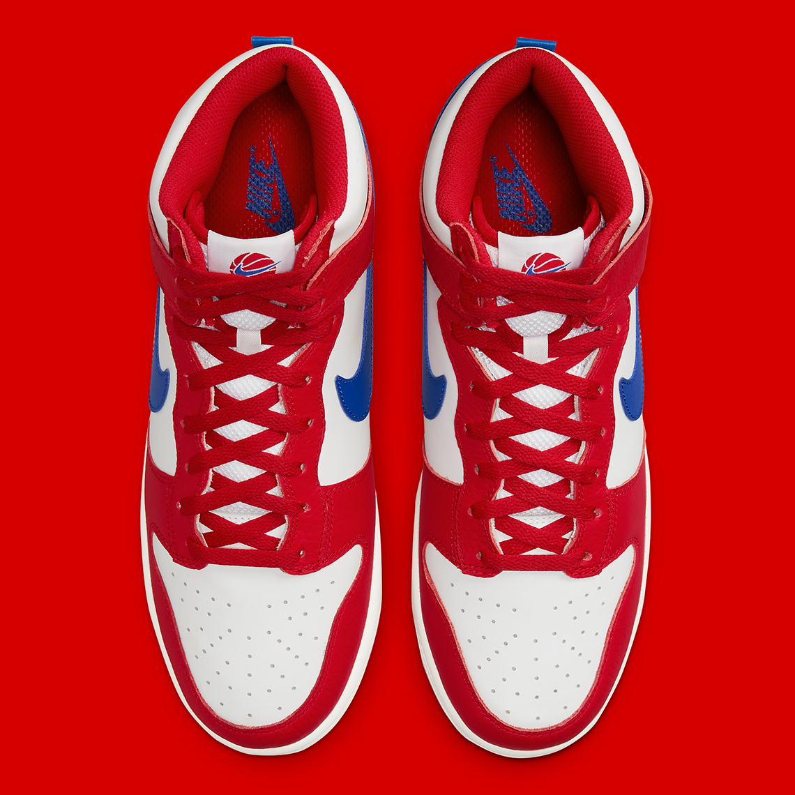 nike dunk high red white blue