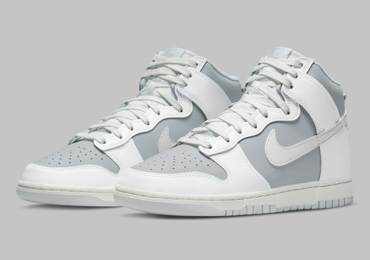 White And Grey Colors Give This Nike Dunk High A Gloomy Look