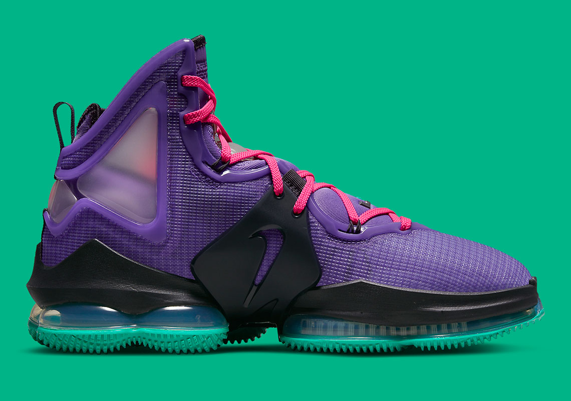 purple and teal lebrons